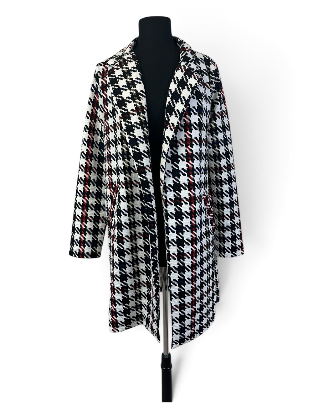 MELLODAY Houndstooth Plaid Open Front Longline Cardigan Blazer Jacket Size Large